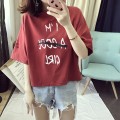 2017短袖t恤女學生字母破洞新款夏裝半袖百搭寬鬆原宿bf風韓版潮