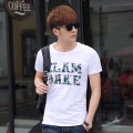 潮款男士短袖T恤純色純棉個性印花韓版全棉丅恤修身純黑青年學生