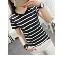 黑白條紋t恤女夏修身顯瘦短袖上衣服韓版潮2017新款緊身打底小衫