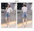 五分牛仔褲女夏季新款破洞卷邊短褲胖mm高腰大碼寬鬆顯瘦直筒熱褲
