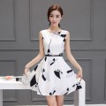 2017夏裝季新款收腰修身時尚氣質小清新無袖A字連衣裙中裙韓版女