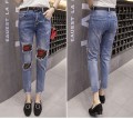 新款牛仔褲女小腳褲高腰鉛筆褲2017春夏季九分褲子破洞修身韓版潮
