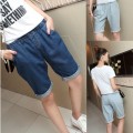 夏季大碼中褲寬鬆緊腰七分牛仔褲女胖mm五分褲馬褲卷邊短褲休閒褲